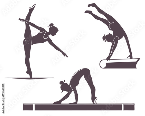 Gymnastics Silhouette Set Female Athlete Vector Art for Design and Illustration