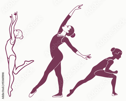 Female Gymnastics Silhouette Set Artistic Vector Collection for Sport and Design