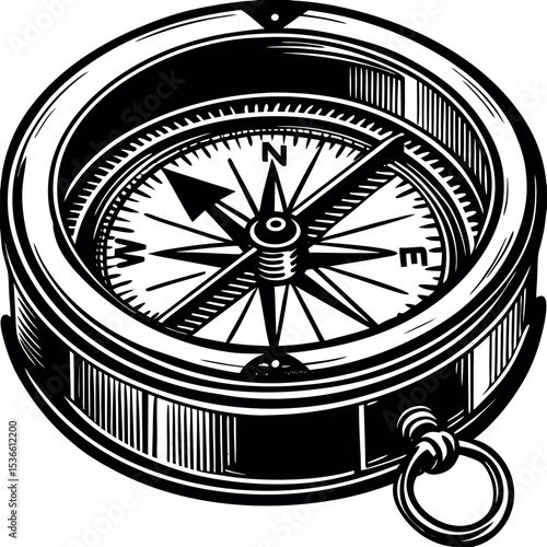 Vintage Nautical Compass Design with Detailed Elements for Maritime or Adventure Themes