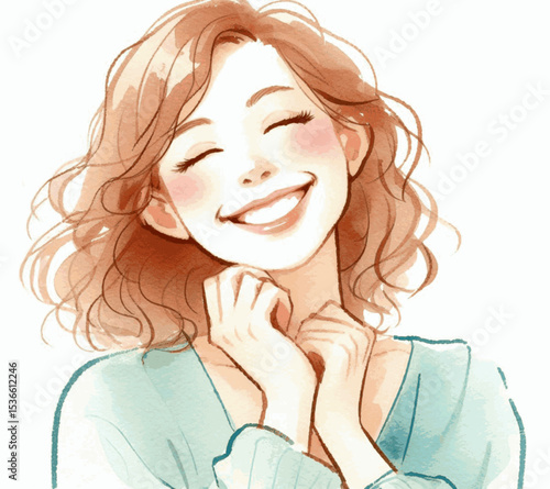 Beaming Hue very happy woman isolated watercolor vector illustration svg