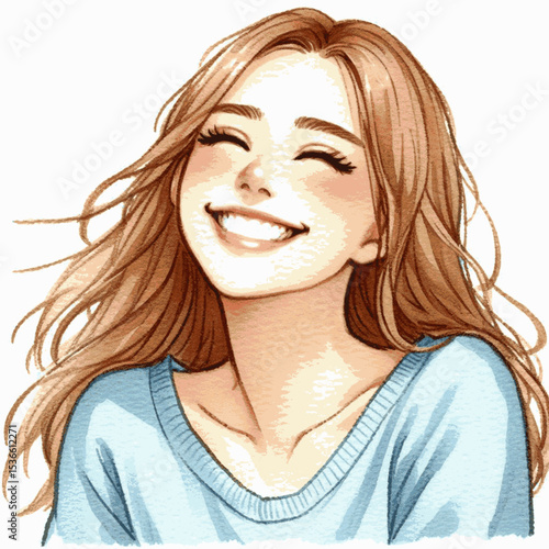 Laughter’s Light very happy woman isolated watercolor vector illustration svg