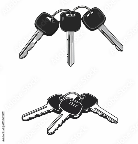 Car Keys and House Keys on a Keyring Illustration

