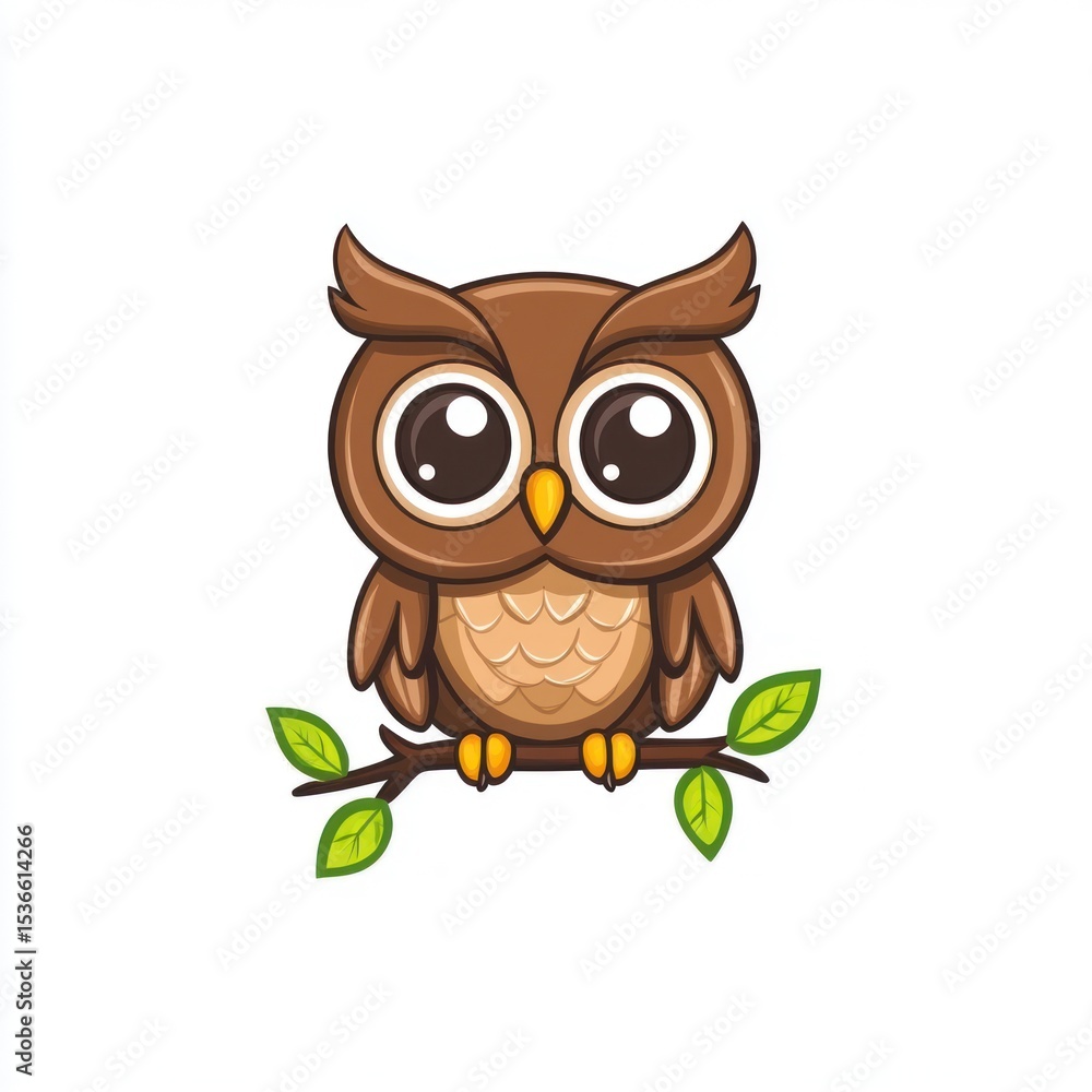 Fototapeta premium Cute cartoon owl perched on a branch (1)