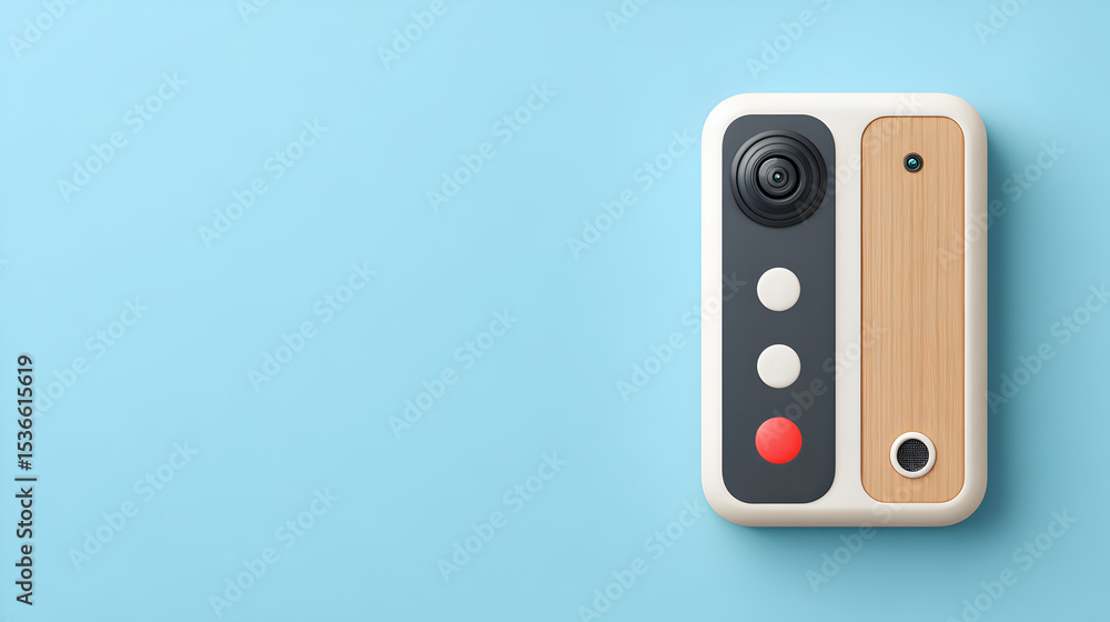 Fototapeta premium stylish retro toy camera on a clean blue surface