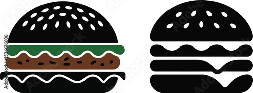 Two stylized burger icons with different fillings and simple black color