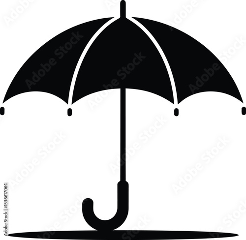 Simple Black and White Umbrella Icon for Weather Protection and Rain Illustration