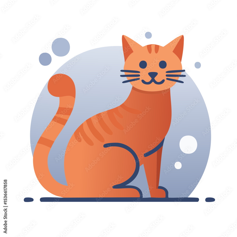 Fototapeta premium Ginger Striped Cat Sitting Calmly in Stylized Flat Design with a Gradient Background