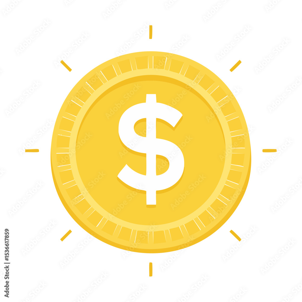 Gold Coin with Dollar Sign Radiating Light Finance Investment Wealth Symbol Gold Coin with Dollar Sign Radiating Light Finance Investment Wealth Symbol