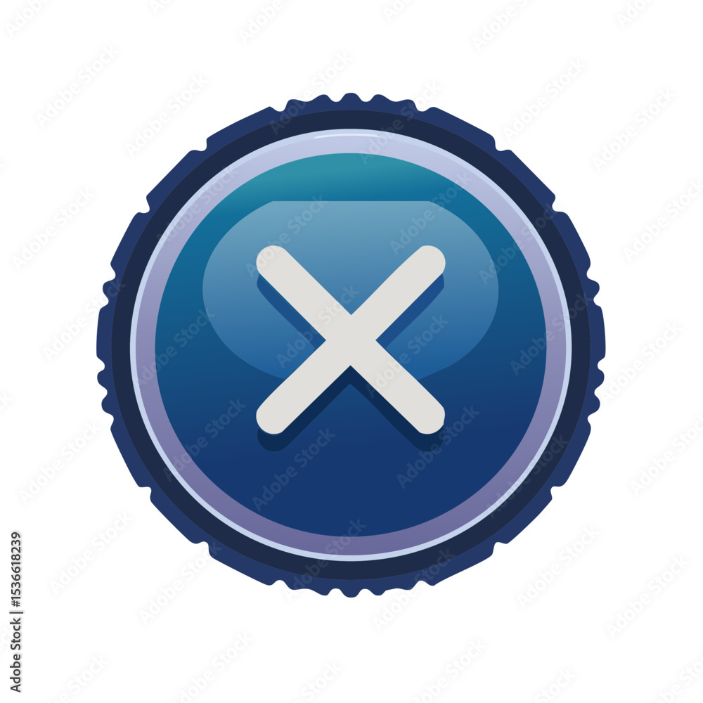 Obraz premium Glossy Blue Button with X Mark Symbol: Circle Icon for Web or UI Design