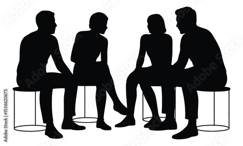 Silhouette of four people in conversation