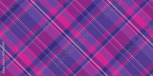 Vibrant purple pink plaid pattern. Seamless, diagonal lines create a modern tartan design. Ideal for backgrounds, textiles, or abstract concepts.