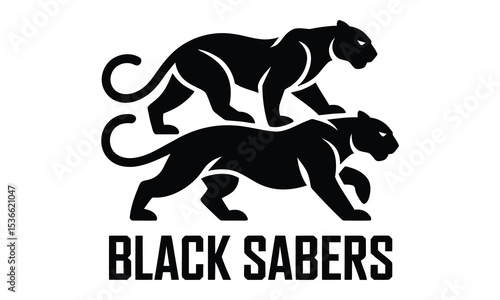 Two black panthers logo design black sabers