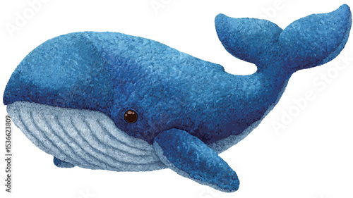 A digital illustration of a blue whale. The whale is depicted in a cartoonish style with a friendly expression.  The illustration is predominantly blue, with lighter shades used to depict the