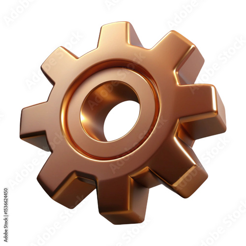 3d rendered copper gear cogwheel symbol representing settings, concepts, and mechanical engineering