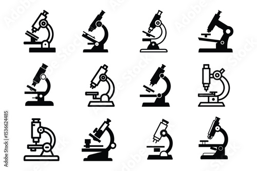 Set of vintage microscope icon vector illustration on white background.