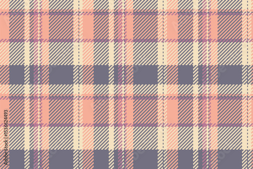 Quilted texture plaid seamless, softness fabric vector tartan. Blanket textile check pattern background in pastel and light colors.