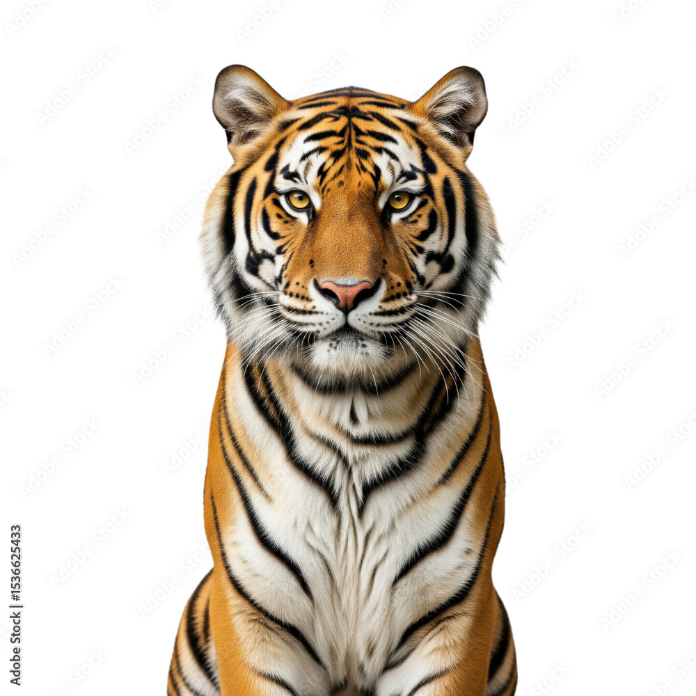 Fototapeta premium Captivating tiger portrait against jet black backdrop creating striking visuals