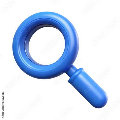 A 3d rendered blue magnifying glass isolated on a solid transparent background