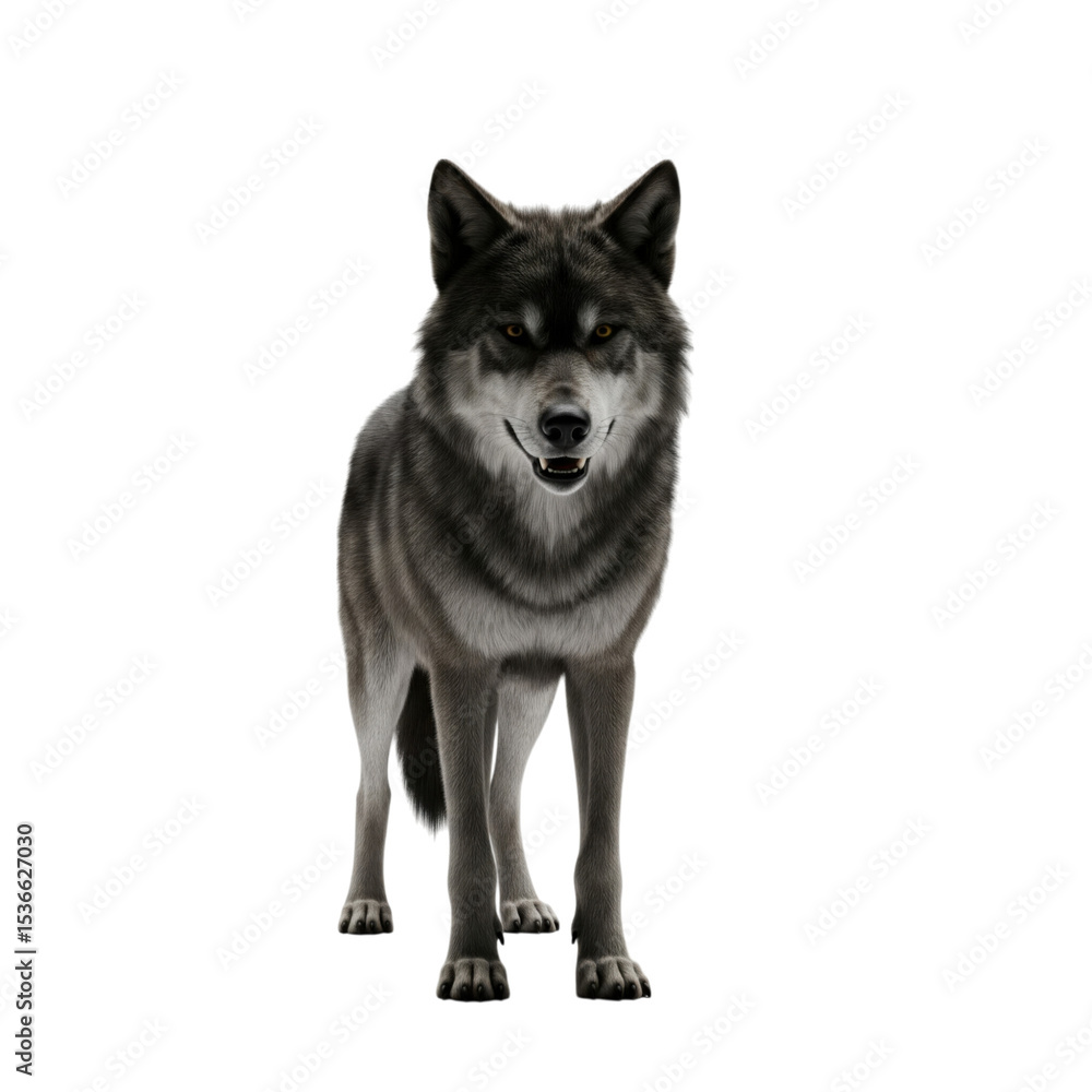 Fototapeta premium Enigmatic wolf standing majestically against the stark contrasting backdrop