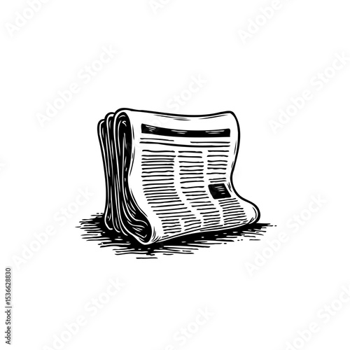 Monochrome newspaper illustration with folded pages in black and white design