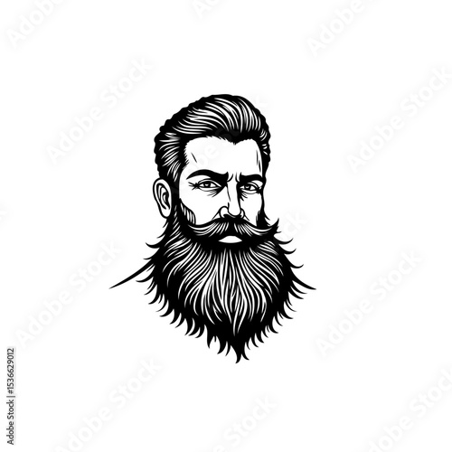 Detailed portrait of a man with a beard in black and white vector format