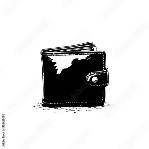 Stylized Black and White Wallet Illustration with Detailed Shading and Texture
