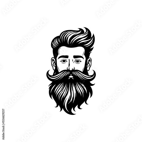 Stylized portrait of a bearded man in monochrome with intricate details and shading