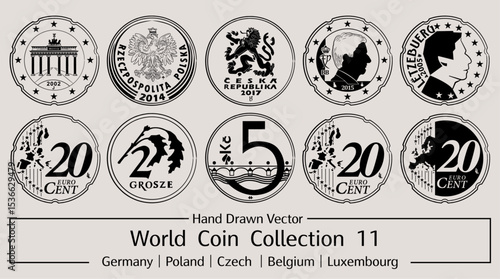 Hand Drawn Vector World Coin Collection 11