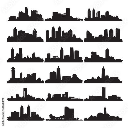 atlanta skyline silhouette set, Black & White silhouette set 