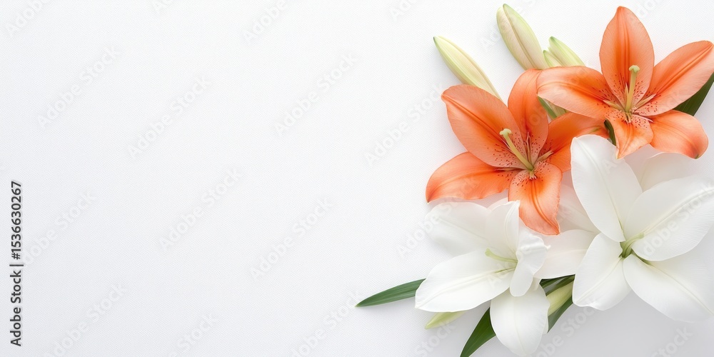 Fototapeta premium Elegant lilies arranged on a white background