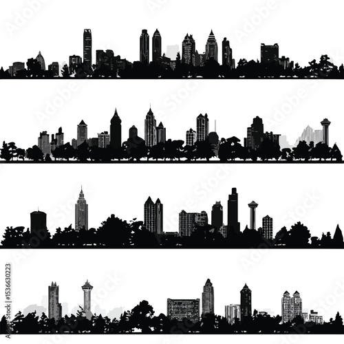 atlanta skyline silhouette set, Black & White silhouette set 
