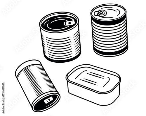 Blank Canned Food Metal Containers Isolated Tin Can Set