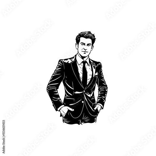 Elegant Businessman Portrait: Black and White Sketch of a Confident Professional