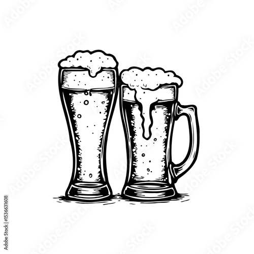 Retro Monochrome Beer Glasses Illustration: A Classic Design for Drink Lovers