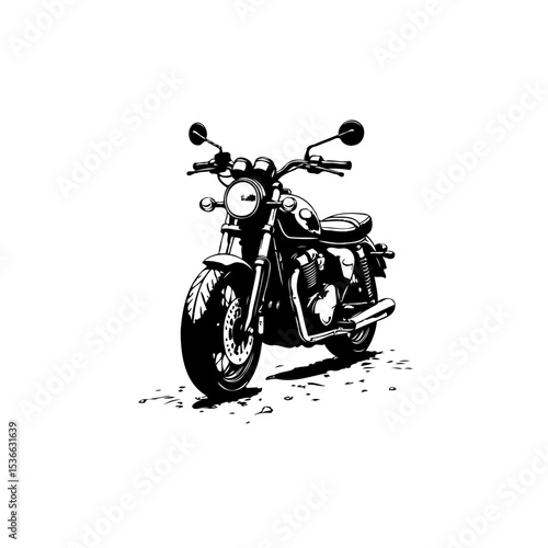Detailed black and white vector illustration of a classic motorcycle design