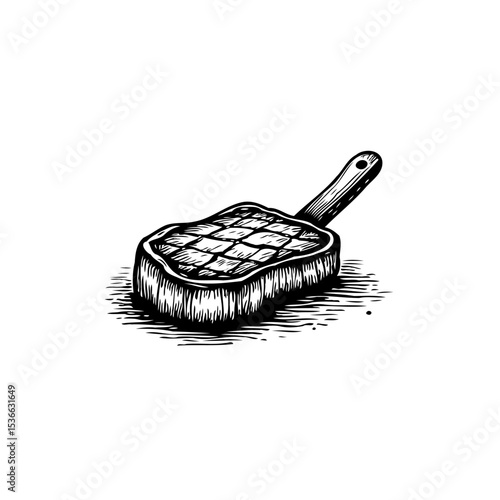 Detailed Sketch of a Grilled Steak with Texture and Shading on White Background