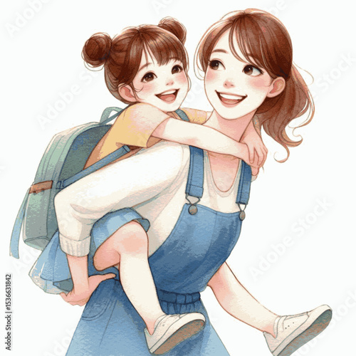 Shelter Flow Mother carrying her daughter isolated watercolor vector illustration svg