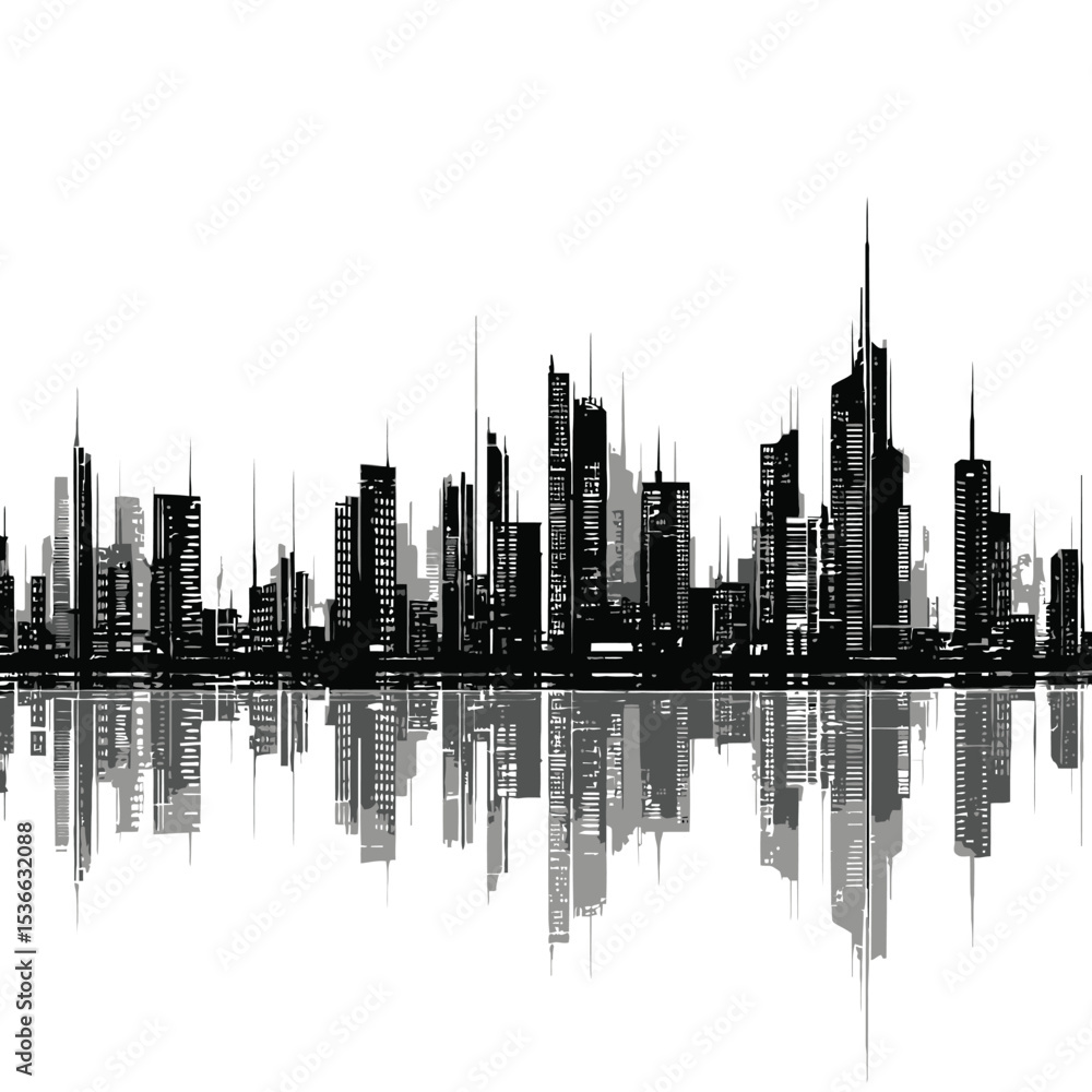 Fototapeta premium Modern City Skyline at Night – Clean Black Silhouette Vector in Horizontal Format