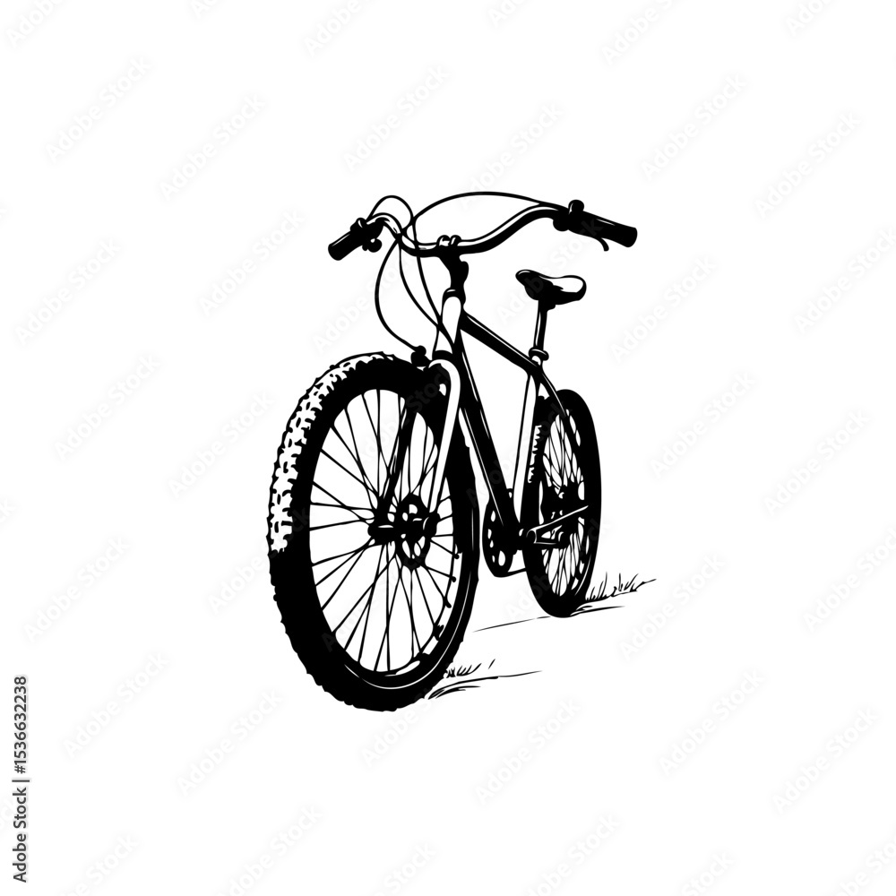 Fototapeta premium Monochrome bicycle illustration on a white background featuring detailed line work