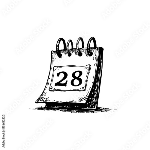 Hand-Drawn Calendar Illustration Showing the 28th Day of the Month Isolated