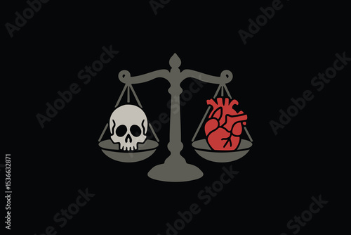 Scales with heart and skull, symbolic contrast vector illustration