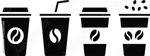 Coffee cup icon set in black and white vector illustration simple design