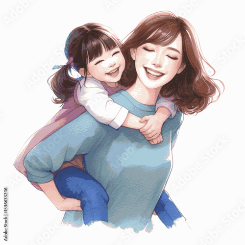 Bloom & Bough Mother carrying her daughter isolated watercolor vector illustration svg
