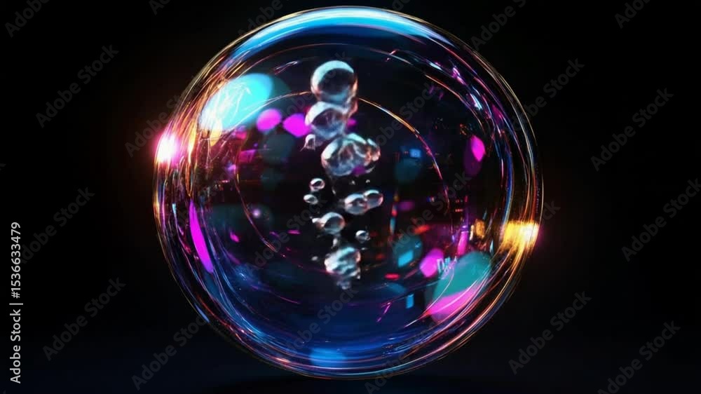 Iridescent liquid sphere, mesmerizing iridescent liquid sphere against a dark backdrop Iridescent liquid sphere, mesmerizing iridescent liquid sphere against a dark backdrop