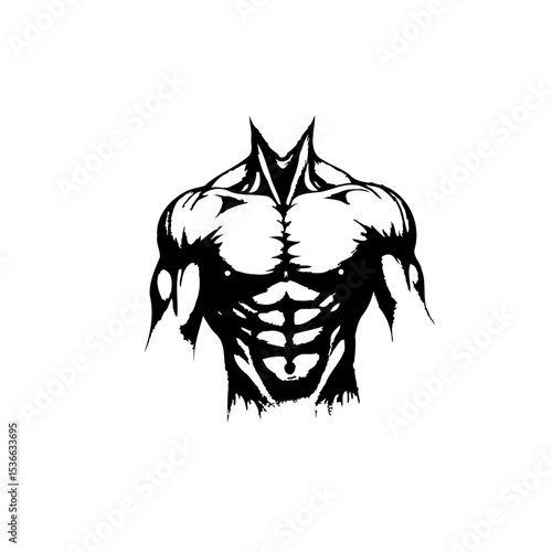 Graphic illustration of a muscular torso, showcasing strength and physique