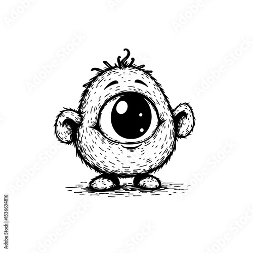 Adorable One-Eyed Monster Character Illustration with Hand-Drawn Texture