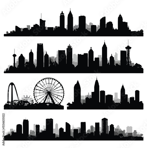 atlanta skyline silhouette set, Black & White silhouette set 