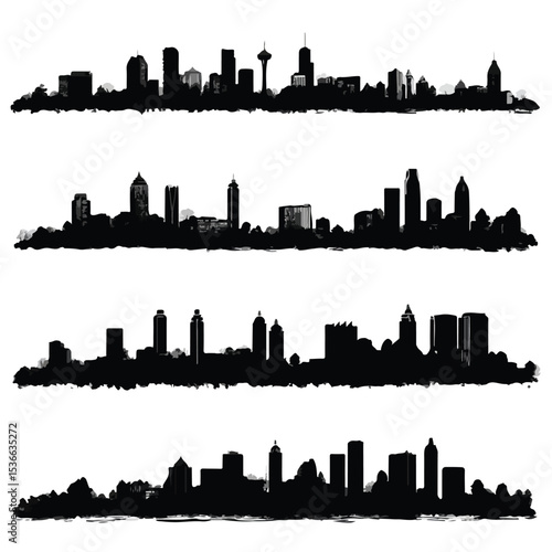 atlanta skyline silhouette set, Black & White silhouette set 