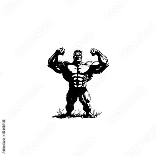 Bodybuilder muscular physique flexing illustration for fitness, bodybuilding, and health content