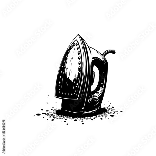 Vintage Iron Illustration: A Classic Laundry Tool in Black and White Design